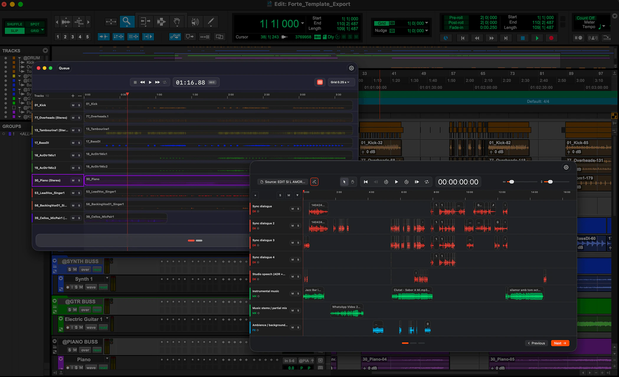 fMusic and fPost running in a Pro Tools session